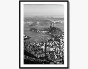 Impresión fotográfica artística en blanco y negro de Río de Janeiro, Pan de Azúcar, Brasil. Póster.