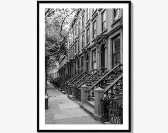 Brooklyn Black and White Fine Art Photo Print, Cobble Hill Brownstones NYC Poster