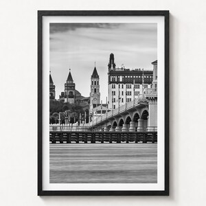 Schwarz-Weiß-Kunstdruck aus St. Augustine, Poster „Bridge of Lions“, Florida
