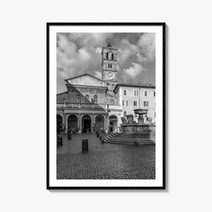 Impresión de póster fotográfico de Trastevere, arte mural en blanco y negro de Trastevere, fotografía mural de Trastevere, viajes a Trastevere, póster de mapa