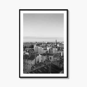 Stampa di poster con foto di Lione, arte murale in bianco e nero di Lione, fotografia murale di Lione, viaggi a Lione, poster con mappa di Lione