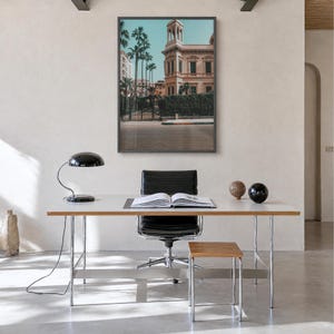 Alexandria Fine Art Photo Print, al-iskandariyah poster, full image (no border) in a black wood frame, hanging in a minimalist home office