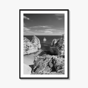 Algarve Photo Poster Print, Algarve Black and White Wall Art, Algarve Wall Photography, Algarve Travel, Algarve Map Poster