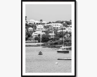 Hamilton Bermuda Czarno-biały wydruk artystyczny, plakat na nabrzeżu Harbor