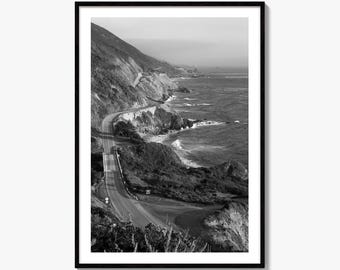 Pacific Coast Highway Black and White Fine Art Photo Print, Big Sur California Poster