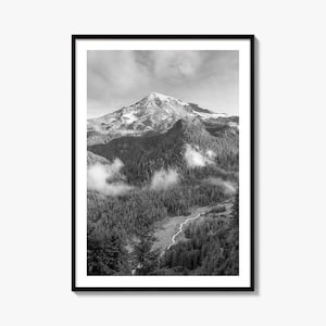 Mount Rainier Photo Poster Print, Mount Rainier Black and White Wall Art, Mount Rainier Wall Photography, Travel, Map Poster