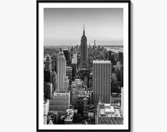 Affiche de Manhattan, reproduction photographique en noir et blanc de la skyline de New York