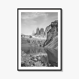Impresión de póster fotográfico de Chile, arte mural en blanco y negro de Chile, fotografía mural de Chile, viajes a Chile, póster de mapa de Chile