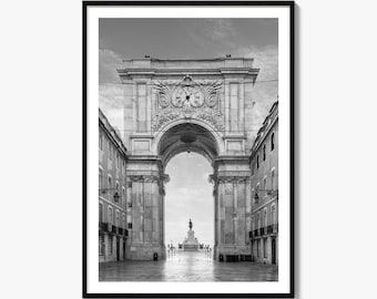Lisbon Black and White Fine Art Photo Print, Praca do Comercio Poster