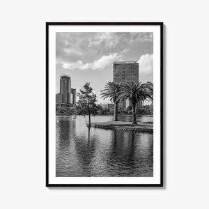 Impressão de pôster fotográfico de Orlando nº 3, arte de parede em preto e branco de Orlando, fotografia de parede de Orlando, viagens a Orlando, pôster com mapa de Orlando