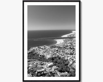 Impresión de póster fotográfico de Corona del Mar, arte mural en blanco y negro de Corona del Mar, fotografía mural de Corona del Mar, viajes, póster de mapa