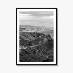 California State Route 1 Foto Poster Druck, California State Route Schwarzweiß Wandkunst, Kalifornien Fotografie, Reise, Karte Poster