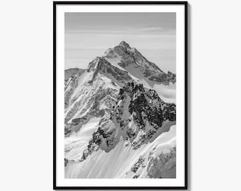 Zwitserland zwart-wit Fine Art fotoprint, Mount Titlis, Engelberg, Zwitserse Alpen, panoramisch