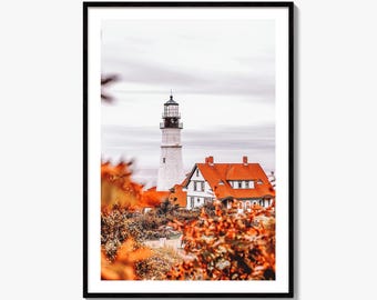 Stampa fotografica artistica di Portland, Maine, faro, autunno, New England, poster decorativo da parete USA