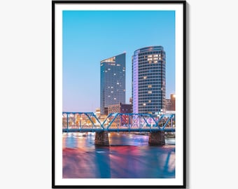 Grand Rapids Skyline Fine Art Photo Print, Grand River Poster, Michigan Wall Decor