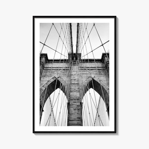 Brooklyn Bridge Photo Poster Print, Brooklyn Bridge Black and White Wall Art, Brooklyn Bridge Photography, Travel, Map Poster