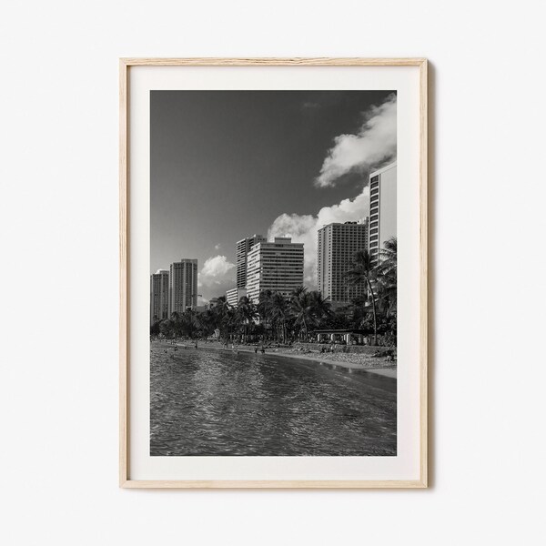 Waikiki Photo Poster Print, Waikiki Black and White Wall Art, Waikiki Wall Photography, Waikiki Travel, Waikiki Map Poster