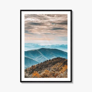 Póster colorido de las Montañas Blue Ridge, arte mural fotográfico de las Montañas Blue Ridge, decoración de las Montañas Blue Ridge, impresión de viaje, póster de mapa callejero, mapa de la ciudad