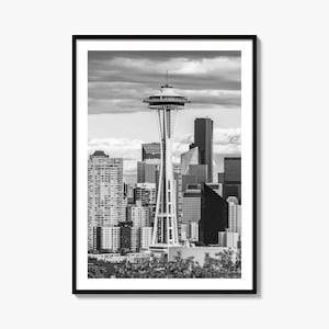 Poster fotografico di Seattle n. 1, stampa artistica in bianco e nero su una parete di Seattle, fotografia di una parete di Seattle, viaggi a Seattle, poster con mappa di Seattle