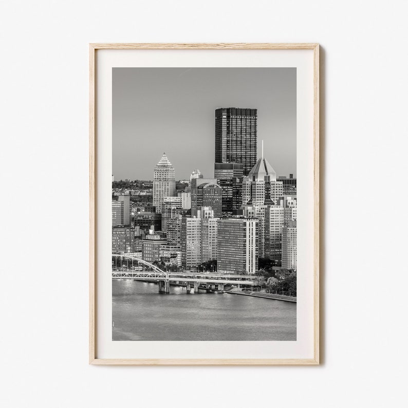 Pittsburgh Photo Poster Print No 1, Pittsburgh Black and White Wall Art, Pittsburgh Photography, Pittsburgh Travel, Map Poster image 1