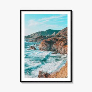 Impression d'affiche colorée Big Sur no 1, art mural photo Big Sur, décoration murale Big Sur, impression voyage Big Sur, affiche plan de Big Sur, plan de la ville
