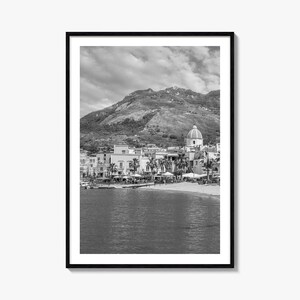 Stampa fotografica di Ischia, stampa murale in bianco e nero di Ischia, fotografia murale di Ischia, viaggi a Ischia, poster con mappa di Ischia