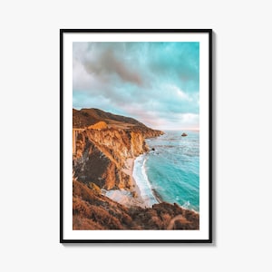 パシフィック・コースト・ハイウェイのカラフルなポスタープリントNo.1、パシフィック・コースト・ハイウェイの写真アート、装飾、パシフィック・トラベル・プリント、ストリートマップポスター、シティマップ