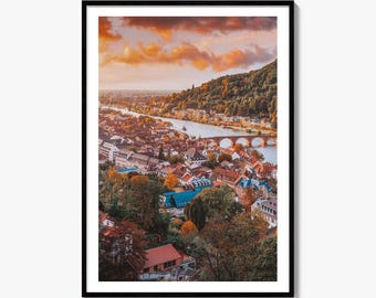 Heidelberg konstfototryck, affisch med floden Neckar, Tyskland väggdekoration