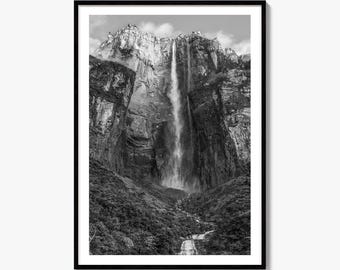 Angel Falls Black and White Fine Art Photo Print, Canaima Poster, Venezuela Wall Decor