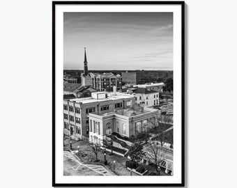 Impresión fotográfica artística en blanco y negro del horizonte de Atenas, Georgia, póster de Georgia, EE. UU.