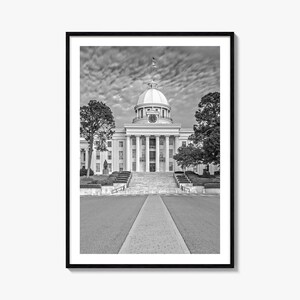 Alabama fotoposterafdruk, Alabama zwart-witte muurkunst, Alabama muurfotografie, reizen Alabama, kaartposter Alabama