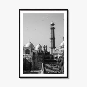 Lahore Foto Poster Druck, Lahore Schwarz Weiß Wandkunst, Lahore Wand Fotografie, Lahore Reise, Lahore Karte Poster
