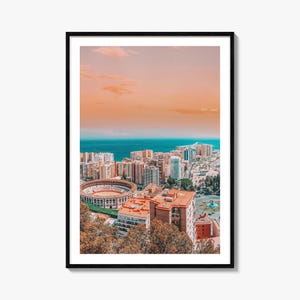 Póster colorido de Málaga, arte mural fotográfico de Málaga, decoración de pared de Málaga, impresión de viaje de Málaga, póster de mapa callejero de Málaga, mapa de la ciudad