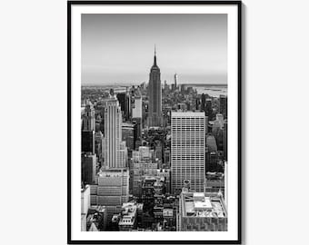 Zwart-wit kunstfoto van de skyline van New York City, poster van Manhattan