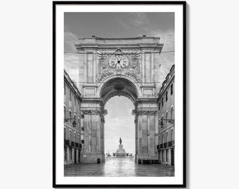 Lissabon Schwarz-Weiß Fine Art Photo Print, Praca do Comercio Poster, Portugal