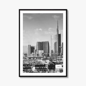 Stampa di poster con foto di Milano, arte murale in bianco e nero di Milano, fotografia murale di Milano, viaggi a Milano, poster con mappa di Milano
