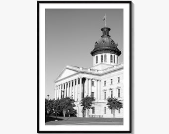 Columbia SC Black and White Fine Art Photo Print, South Carolina State House Poster