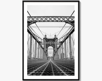 Cincinnati Black and White Fine Art Photo Print, John Roebling Bridge, Ohio Poster