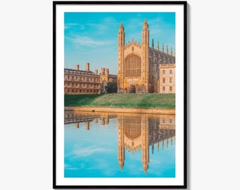 Cambridge England Fine Art Photo Print, UK Waterfront Panorama, Reflection Wall Decor Poster