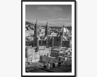 Fotografía artística en blanco y negro de Zacatecas, póster de México para decoración de pared.