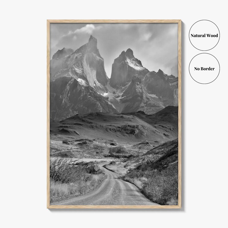 Torres del Paine Black and White Fine Art Photo Print, Patagonia Chile, Lake Pehoe image 16
