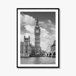 London Black and White Fine Art Photo Print, Big Ben Parliament UK Poster