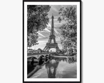 Paris Black and White Fine Art Photo Print, Eiffel Tower Seine Poster Wall Decor