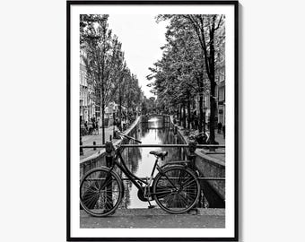 Amsterdam svartvitt konstfototryck, Nederländerna poster väggdekoration
