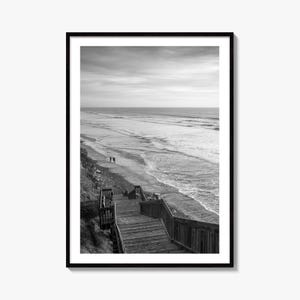 Encinitas Schwarz Weiß Fine Art Photo Print, San Elijo State Strand Poster