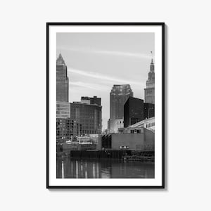 Impressão de pôster fotográfico de Cleveland nº 3, arte em preto e branco de Cleveland, fotografia de parede de Cleveland, viagens a Cleveland, pôster com mapa de Cleveland