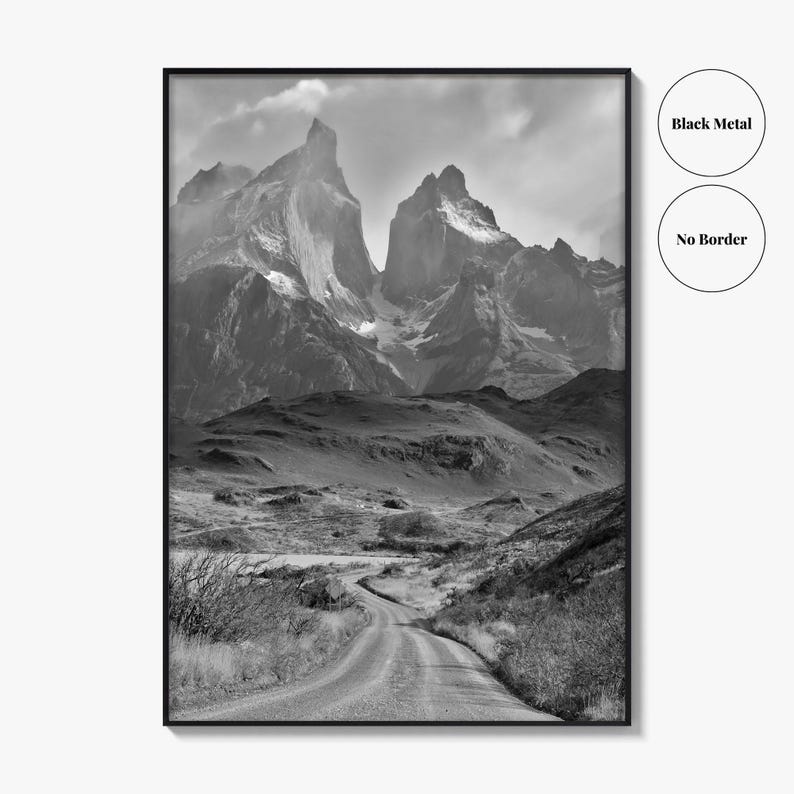 Torres del Paine Black and White Fine Art Photo Print, Patagonia Chile, Lake Pehoe image 18