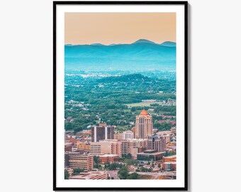Roanoke Skyline Fine Art Photo Print, Wirginia, USA, Centrum miasta, Dekoracja ścienna, Plakat