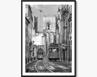 Photographie d'art en noir et blanc de Lisbonne, affiche Alfama, décoration murale Portugal