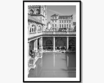 Stampa fotografica artistica in bianco e nero di Bath, poster delle terme romane del Somerset, Inghilterra